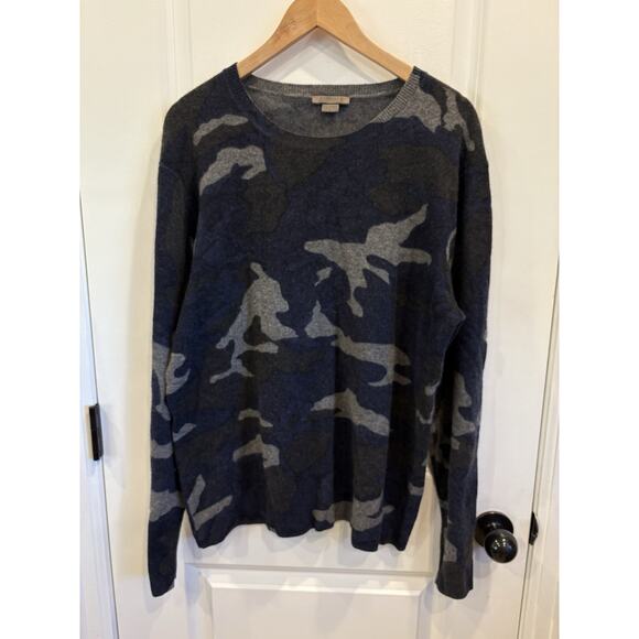 Amicale Women's Cashmere Sweater Blue Camo Long Sleeve Size Large - Picture 1 of 6